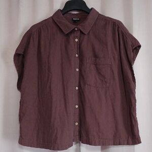 Torrid Double Gauze Button Front Short Sleeve Collared Shirt Boxy Fit Rich Brown